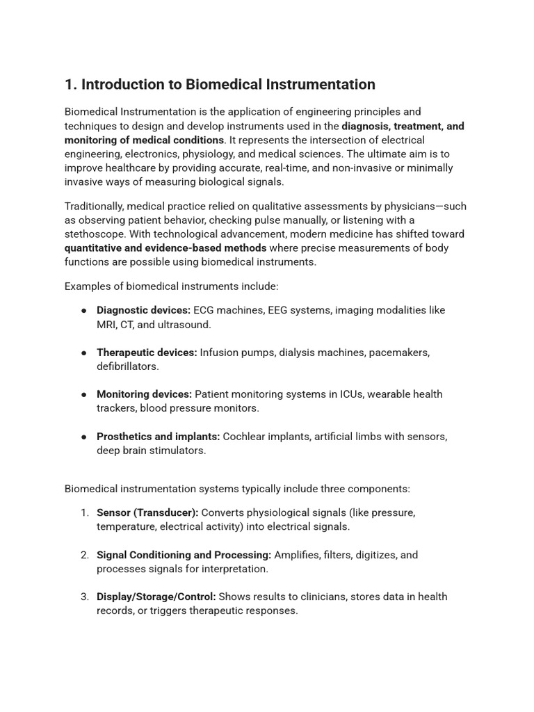 Biomedical Instrumentation Overview | PDF | Medical Imaging ...