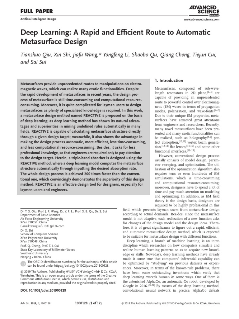 Deep Learning for Metasurface Design | PDF | Deep Learning | Machine ...
