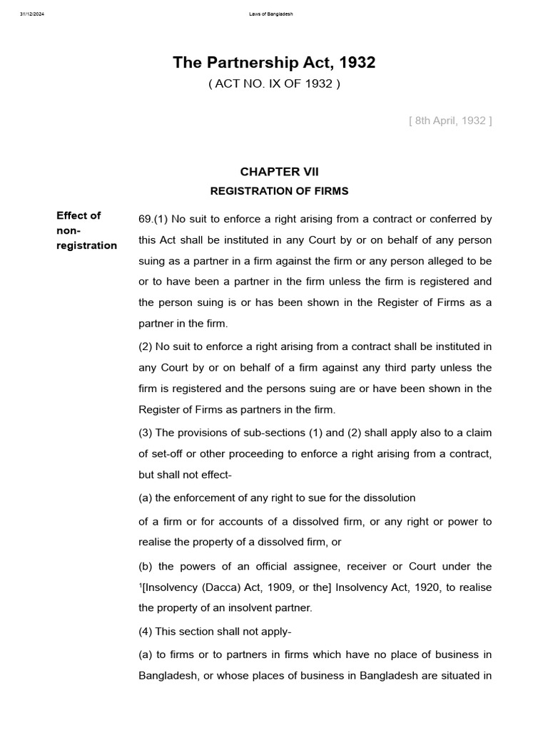 Section 69 Partnership Act, 1932 - 250504 - 140413 | PDF | Government ...