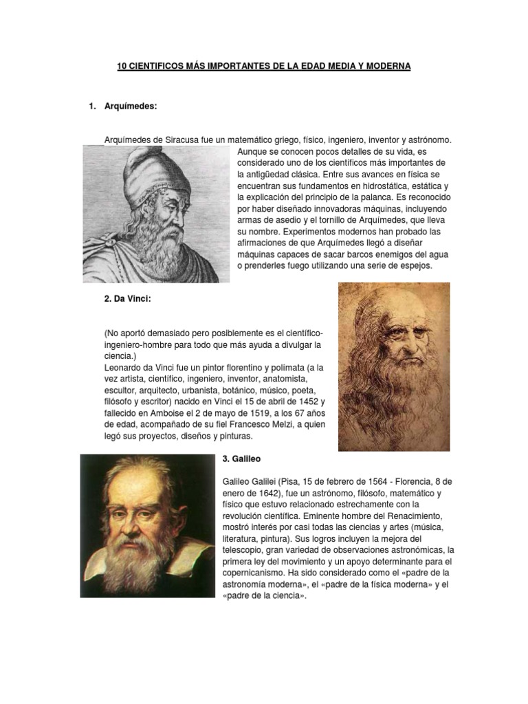10 Cientificos Más Importantes de La Edad Media y Moderna
