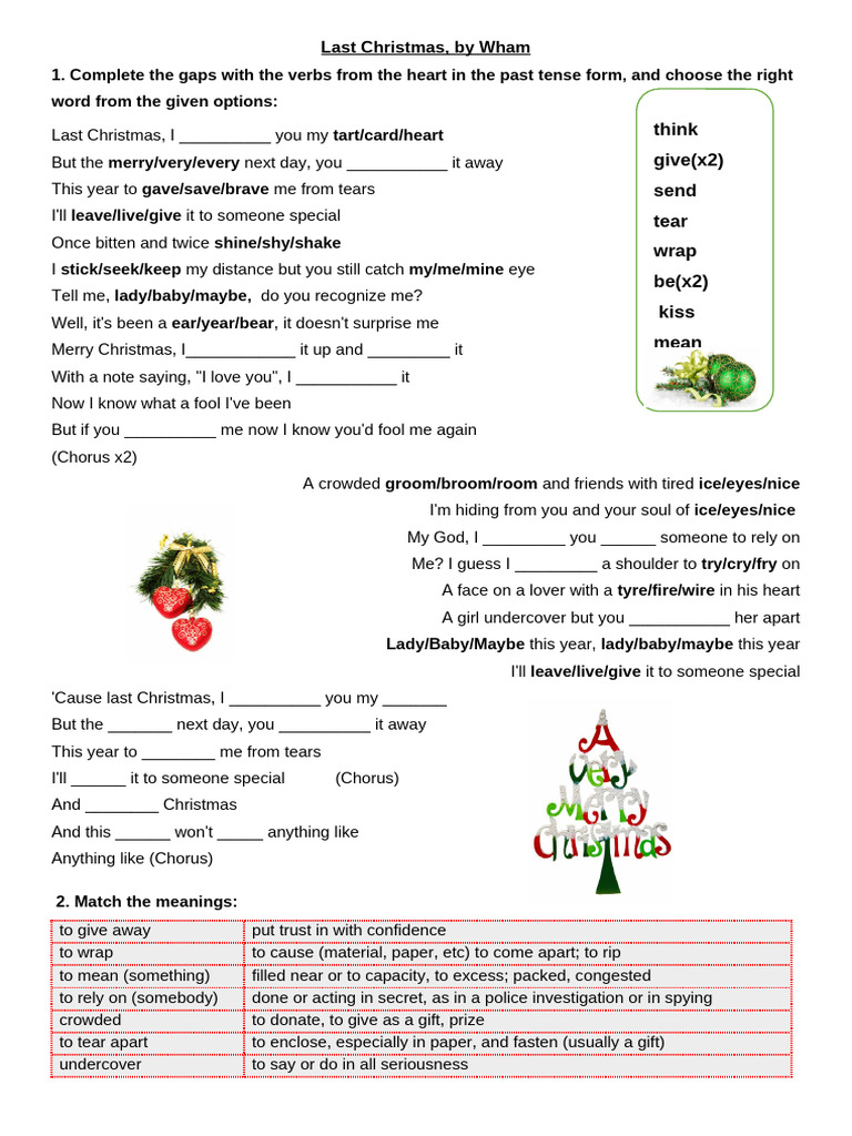 Last Christmas Lyrics Gap Fill Exercise | PDF