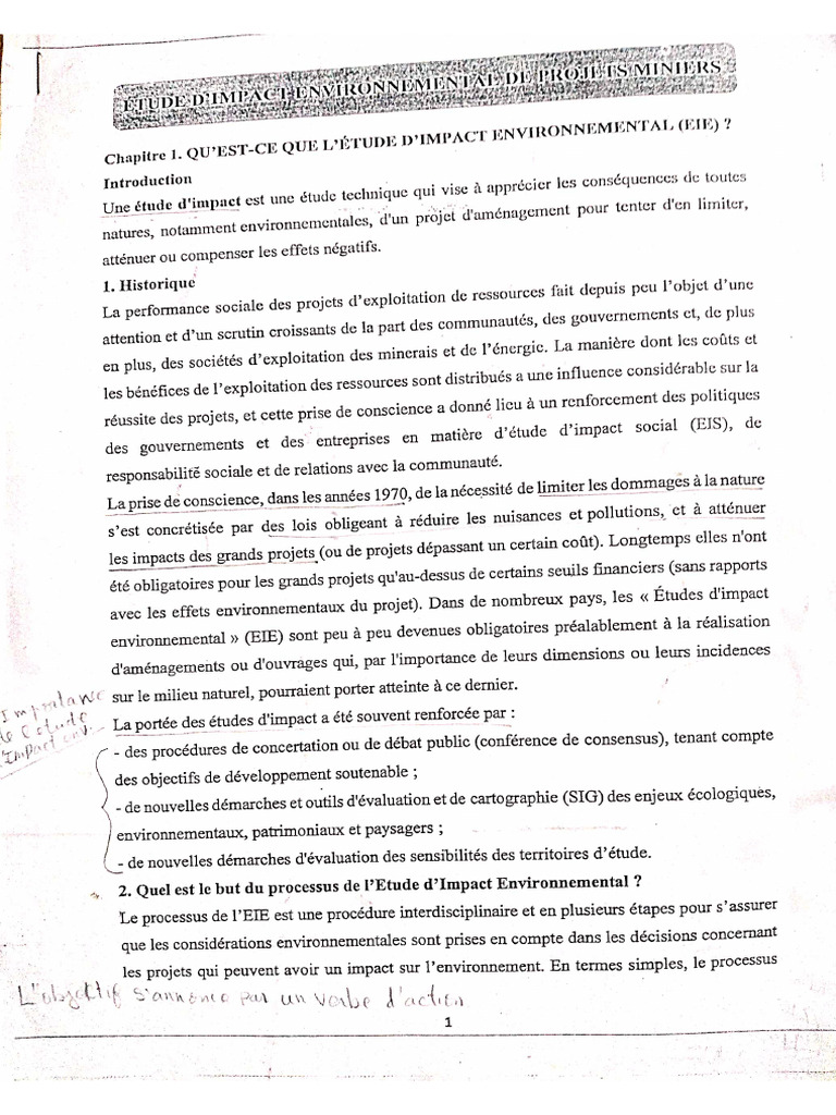ETUDE D'IMPACT ENVIRONNEMENTAL DE PROJETS MINIERS | PDF