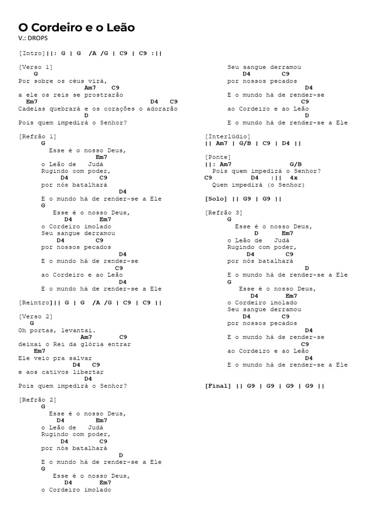 Cordeiro e Leão: Letra e Cifras | PDF | Crença e doutrina religiosa ...