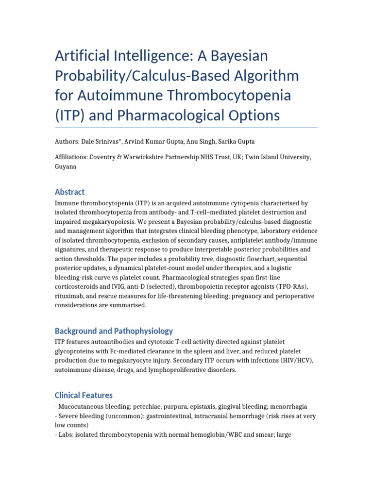 Bayesian Algorithm for ITP Management | PDF | Medical Specialties ...