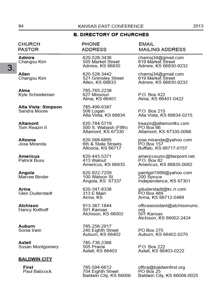 Kansas East Conference Church Directory | PDF | Written Communication ...