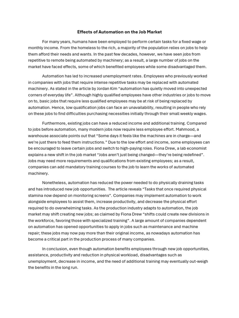 Automation's Impact on Job Market Dynamics | PDF | Employment | Automation