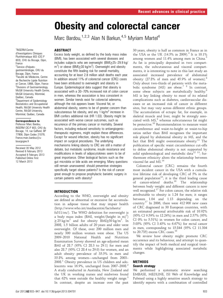 Obesity's Link to Colorectal Cancer Risk | PDF | Obesity | Colorectal ...