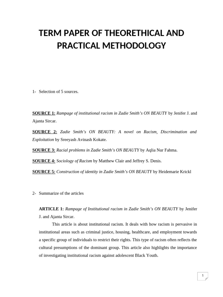 Term Paper of Theorethical and Practical Methodology | PDF | Racism ...
