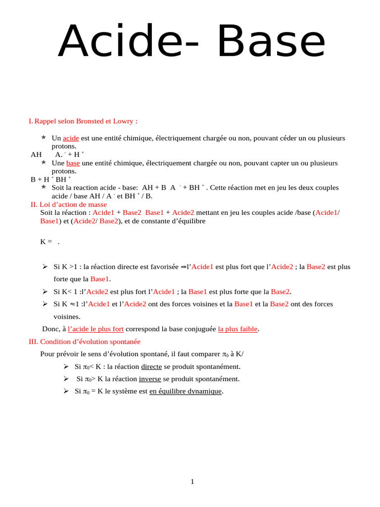 Concepts clés des acides et bases | PDF | Ph | Constante d'acidité