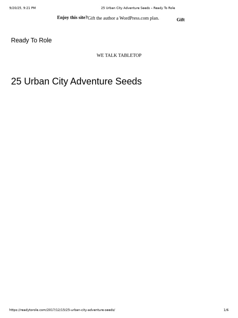 25 Urban Adventure Seeds for RPGs | PDF