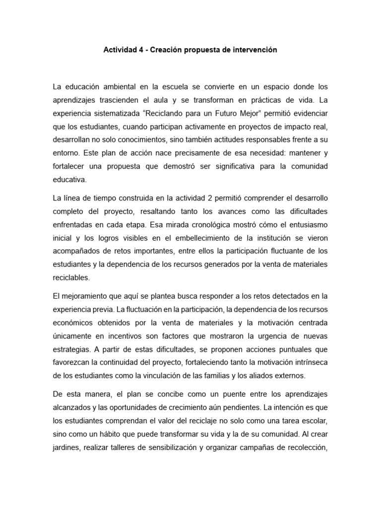 Propuesta de Mejora en Educación Ambiental | PDF | Sustentabilidad ...