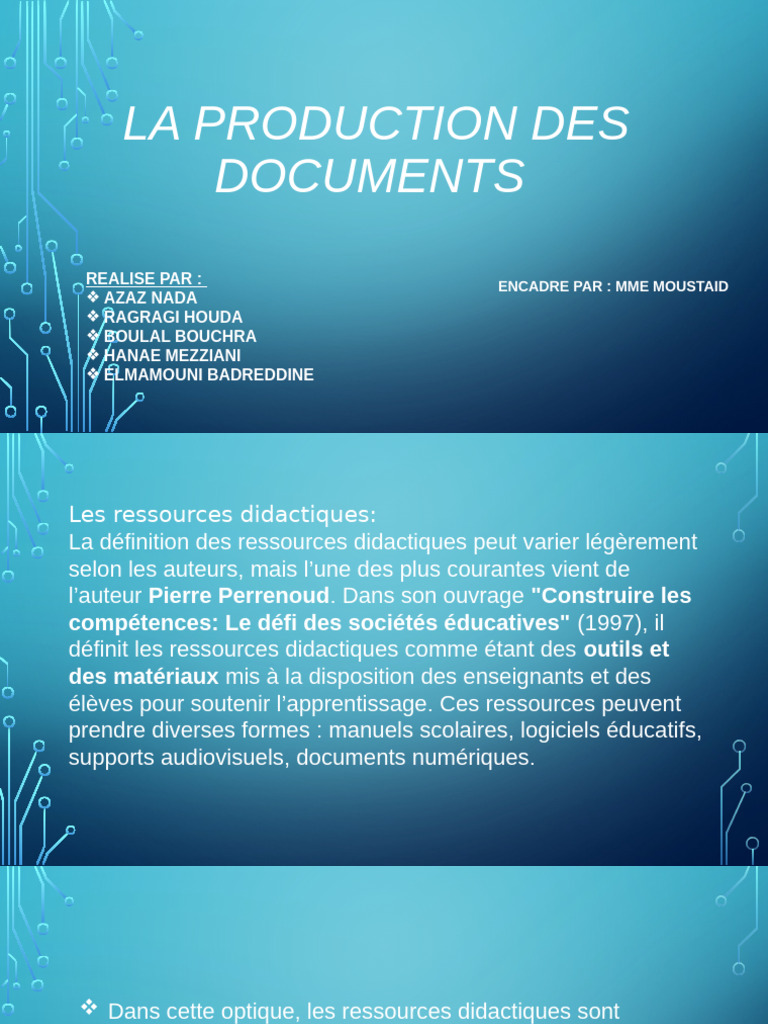 La Product° Des Documents | PDF | Pédagogie | Apprentissage