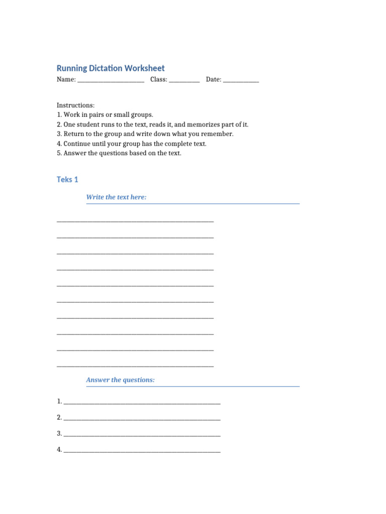 Running Dictation Blank Worksheet | PDF | Chess Theory | Chess Openings