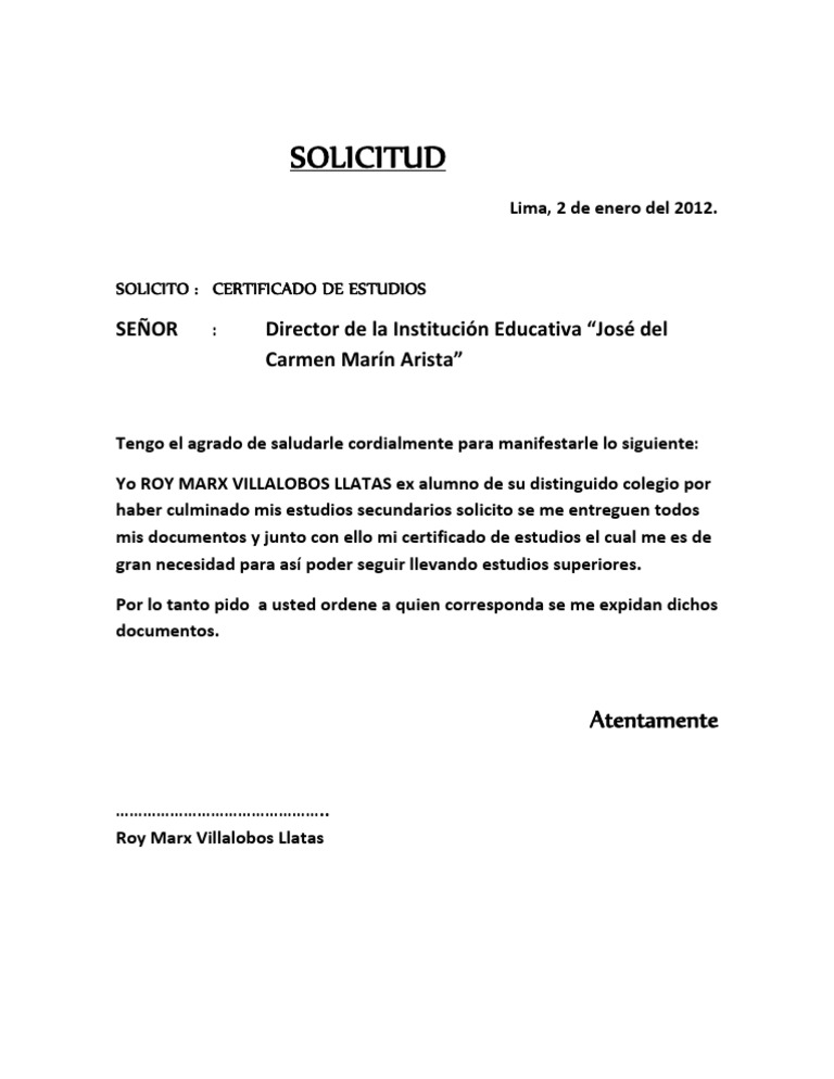 Solicito Certificado de Estudios | PDF