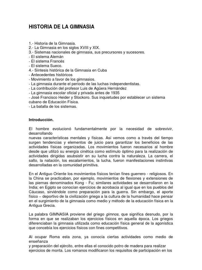 Historia de la Gimnasia y sus Sistemas | PDF | Gimnasia | Educación Física
