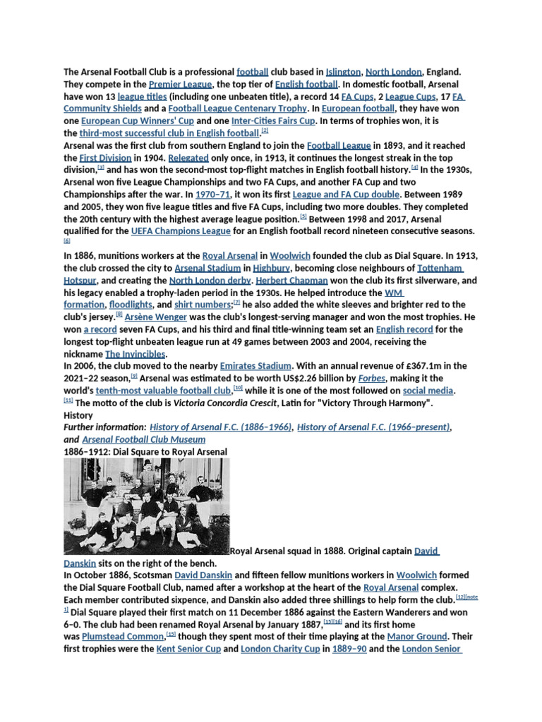 Arsenal FC: History and Achievements | PDF | Arsenal F.C. | English ...