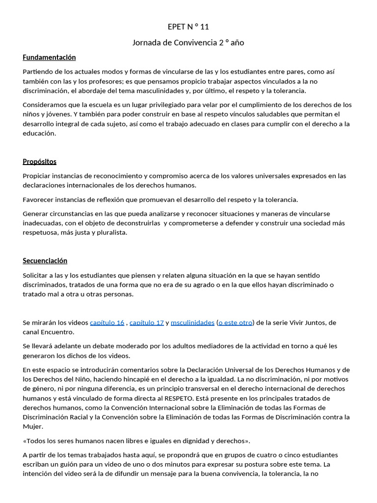 Convivencia Escolar: Respeto y Tolerancia | PDF | Derechos humanos ...