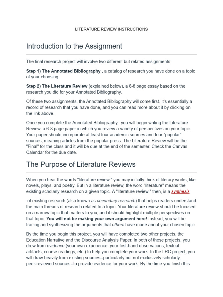 Literature Review Instructions | PDF | Essays | Literature Review