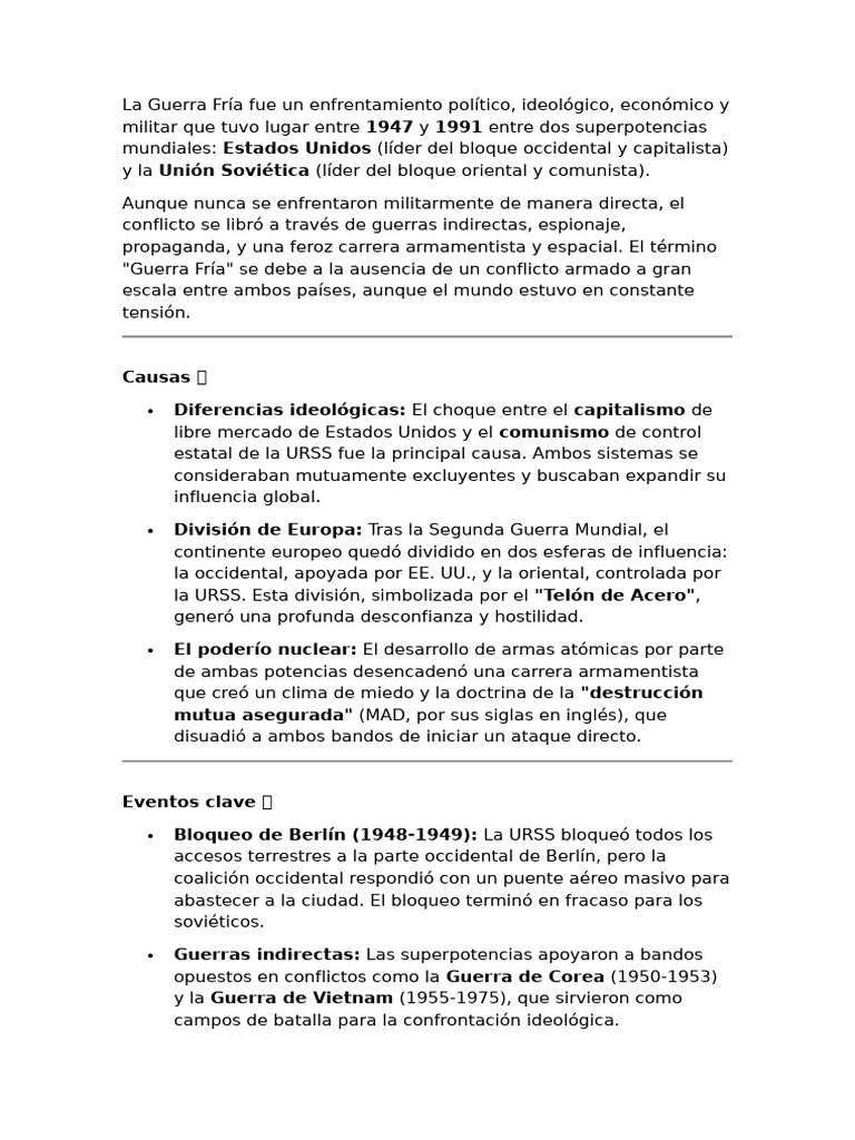 Causas y Consecuencias de la Guerra Fría | PDF | Guerra Fría | Unión ...