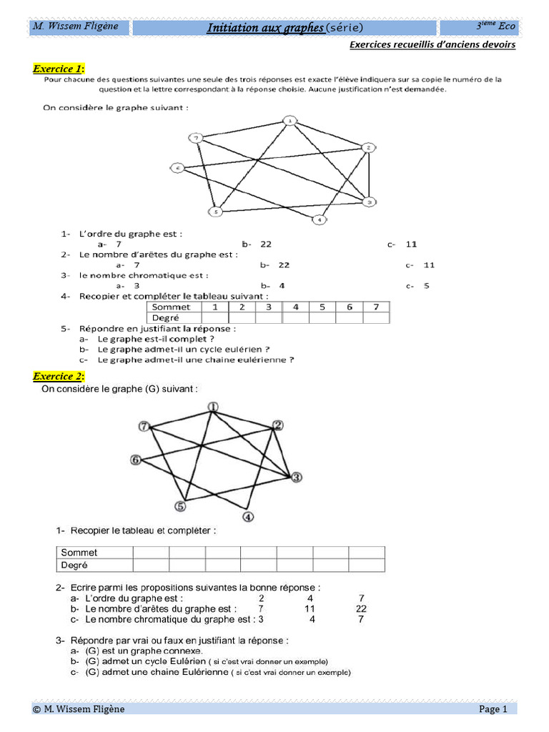 Exercices sur les graphes pour 3ème Eco | PDF