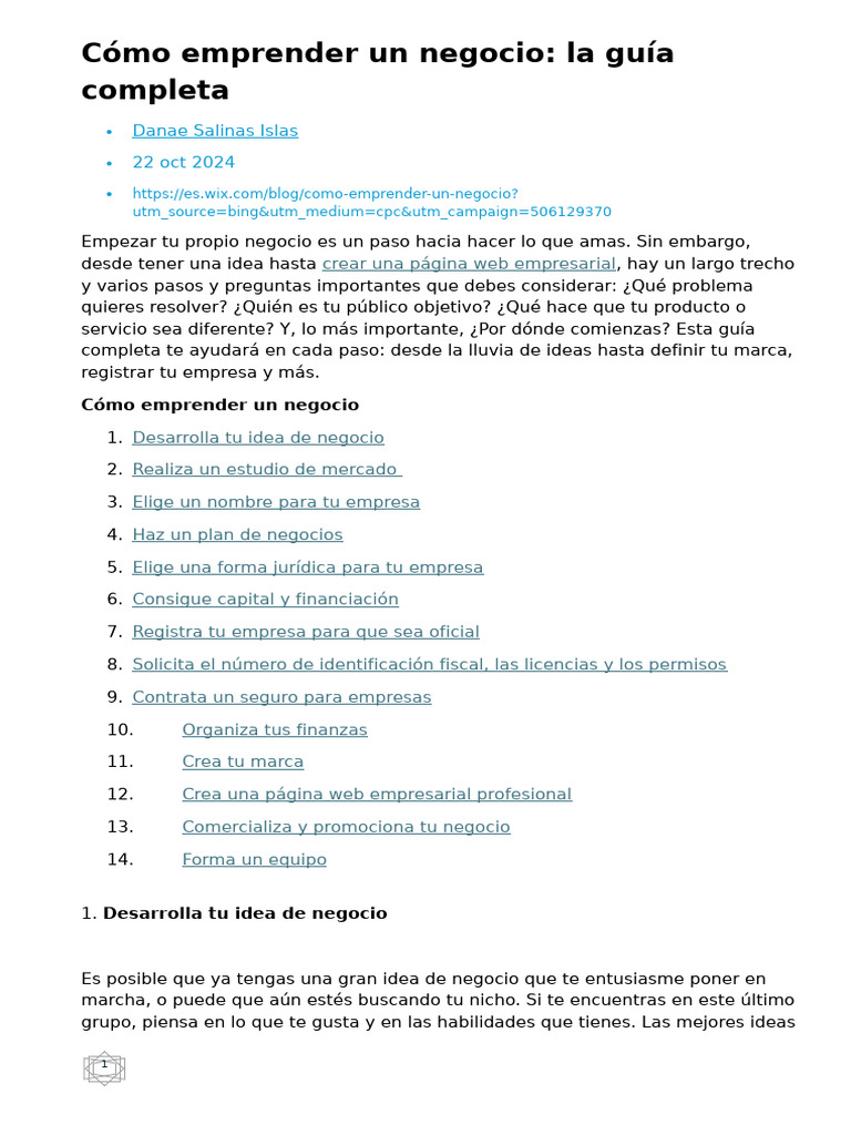 Guía completa para emprender un negocio | PDF | Plan de negocios | Business