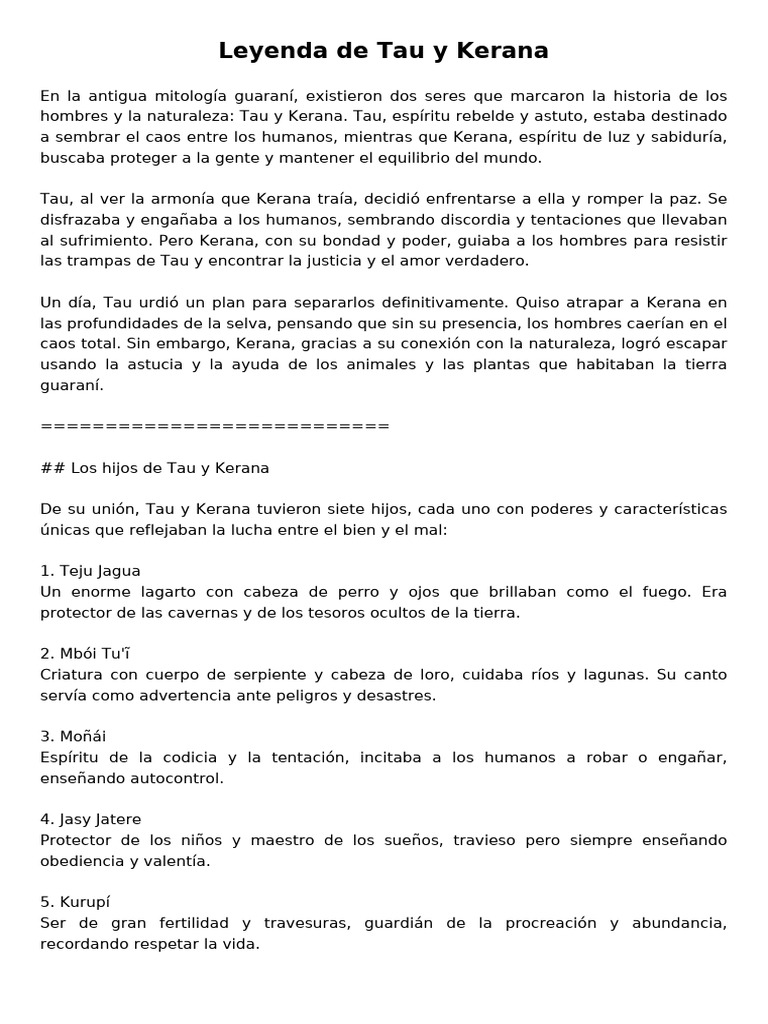 Leyenda de Tau y Kerana en Guaraní | PDF