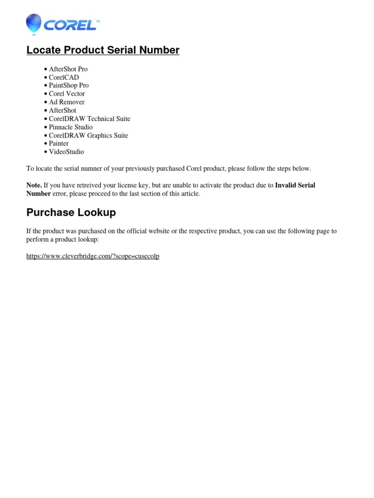 How to Find Corel Product Serial Number | PDF | Computing