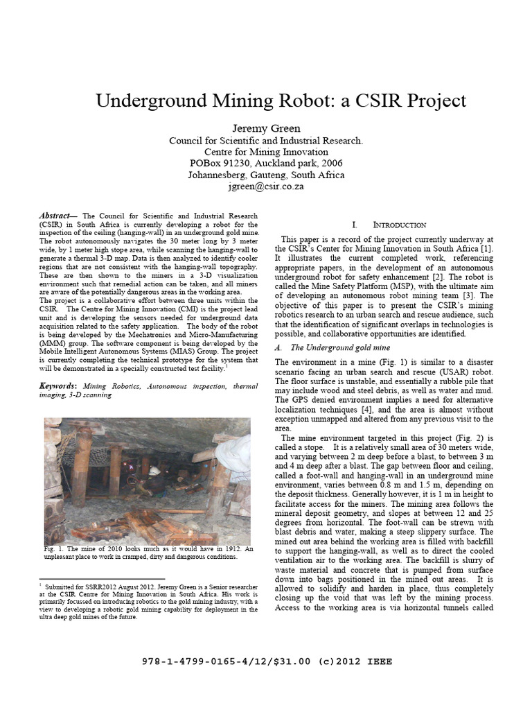 Autonomous Mining Robot for Safety | PDF | Robot | Robotics
