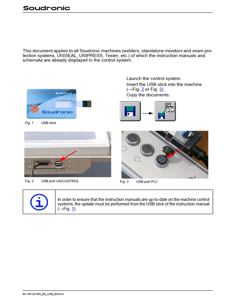 Update Soudronic Manuals via USB | PDF