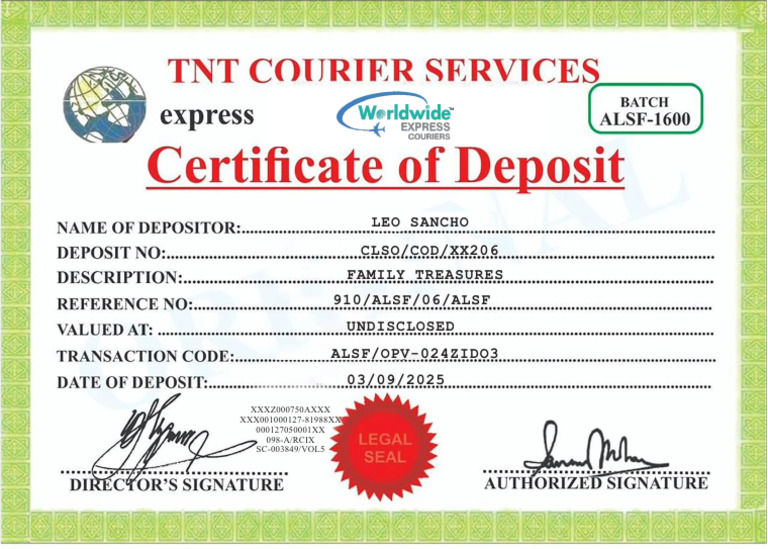 Tnt Express Certificate of Deposit Sc392-c | PDF