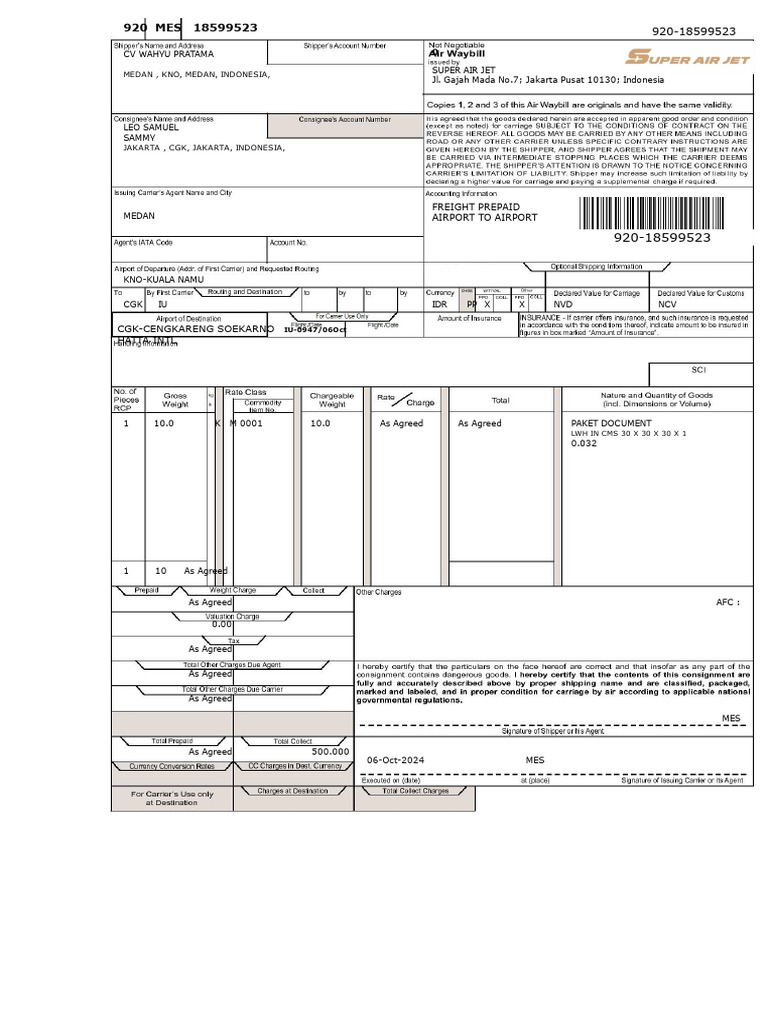 AWB No - 920-18599523 | PDF
