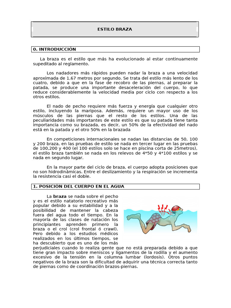 Guía Completa del Estilo Braza en Natación | PDF | Nadando | Sistema ...