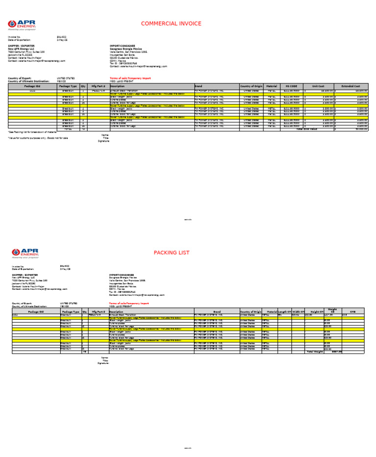 Commercial Invoice for Power Equipment | PDF | Freight Transport