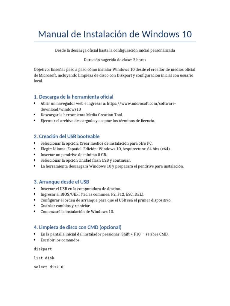 Guía de Instalación de Windows 10 | PDF | Windows 10 | Arranque