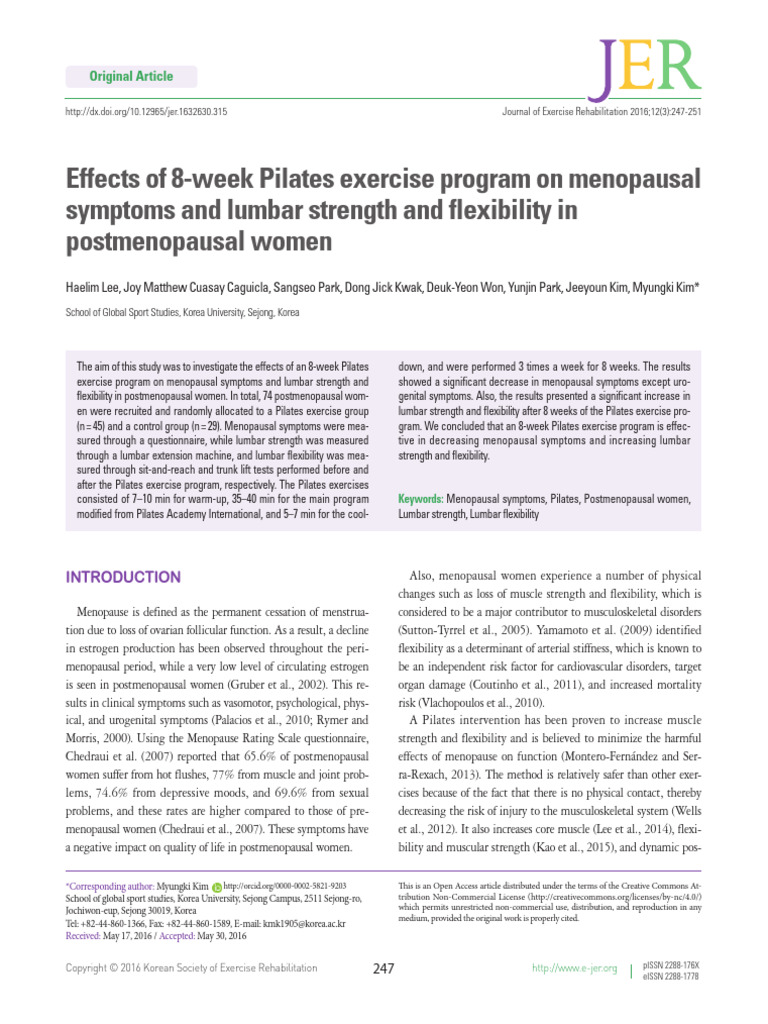 Effects of 8-Week Pilates Exercise Program On Menopausal Symptoms and ...