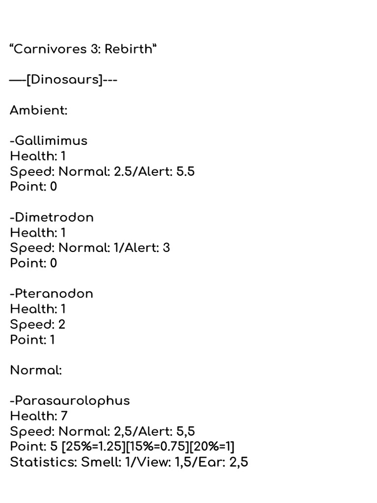 Dinosaurs Stats and Abilities Guide | PDF