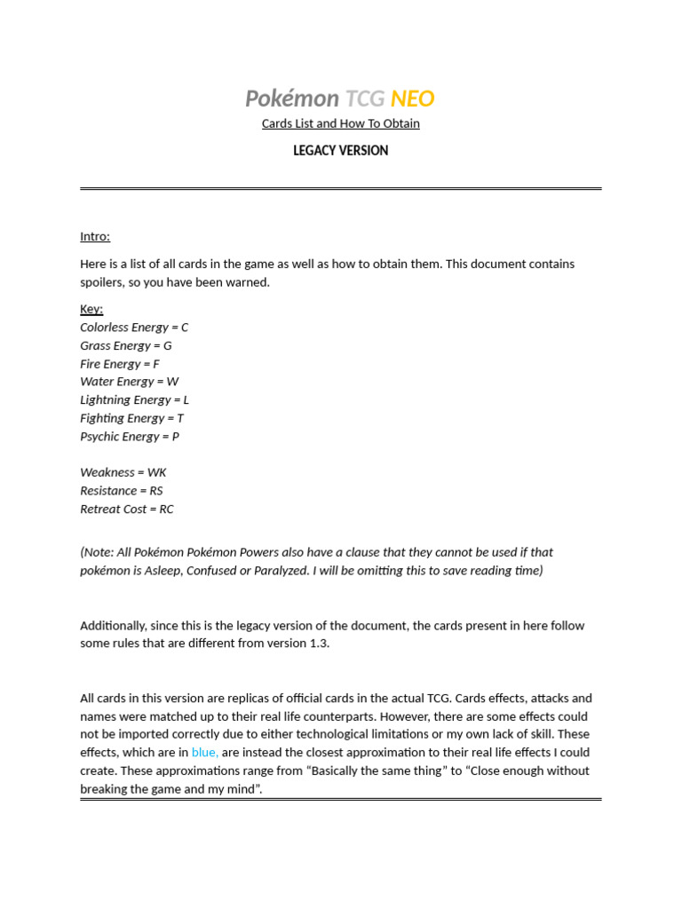 Pokmon TCG NEO Card List Guide | PDF | Pokmon