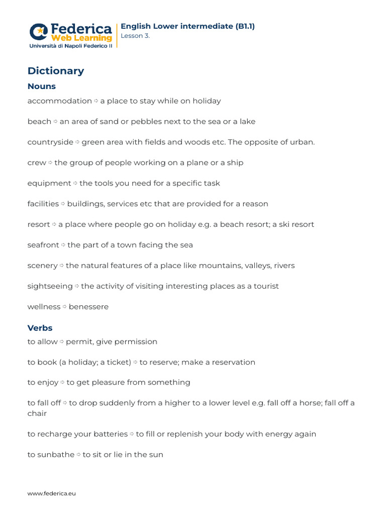 B1.1Lesson 4 Dictionary | PDF