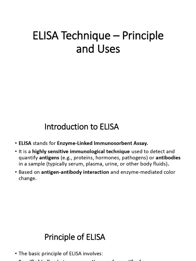 ELISA Technique: Principles and Applications | PDF | Elisa | Serology