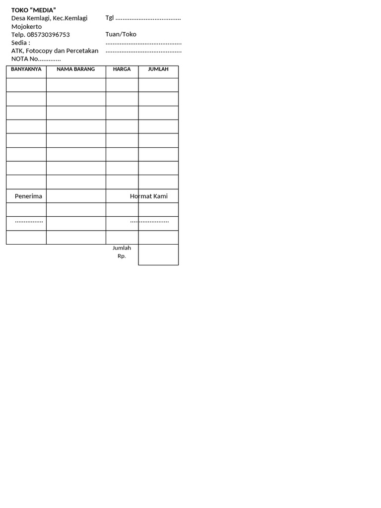 Contoh Nota Fotocopy Toko Media | PDF