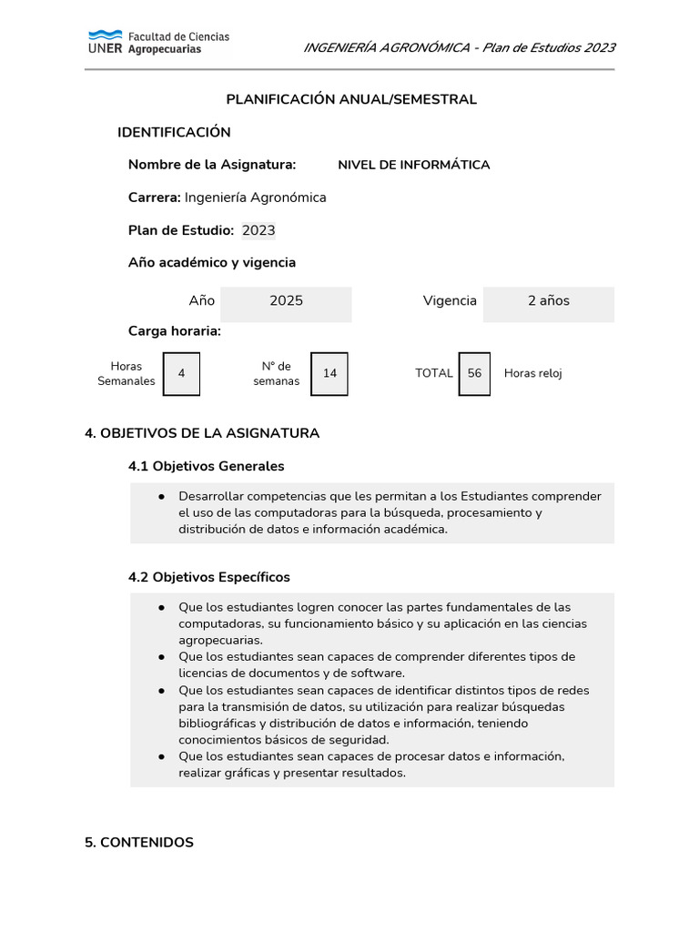 Plan de Estudios Informática Agronómica 2023 | PDF | Archivo de ...