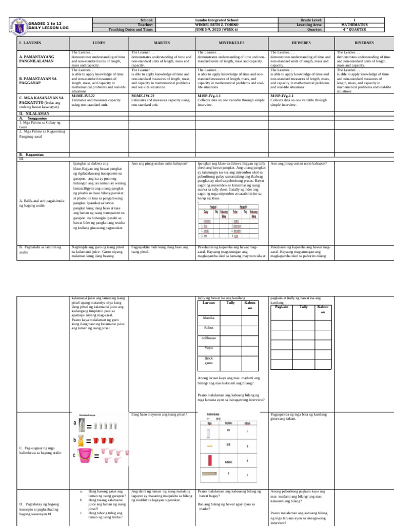DLL - Mathematics 1 - Q4 - W6 | PDF