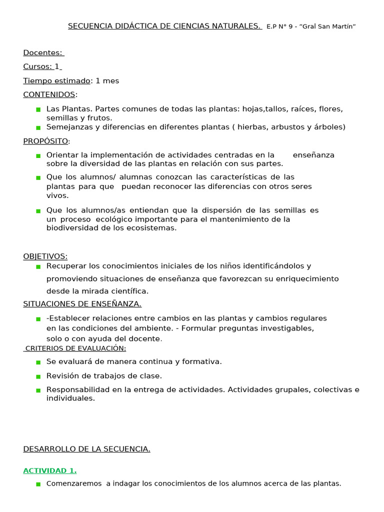 Secuencia Didáctica: Las Plantas en 1° Grado | PDF | Plantas | Tallo de ...