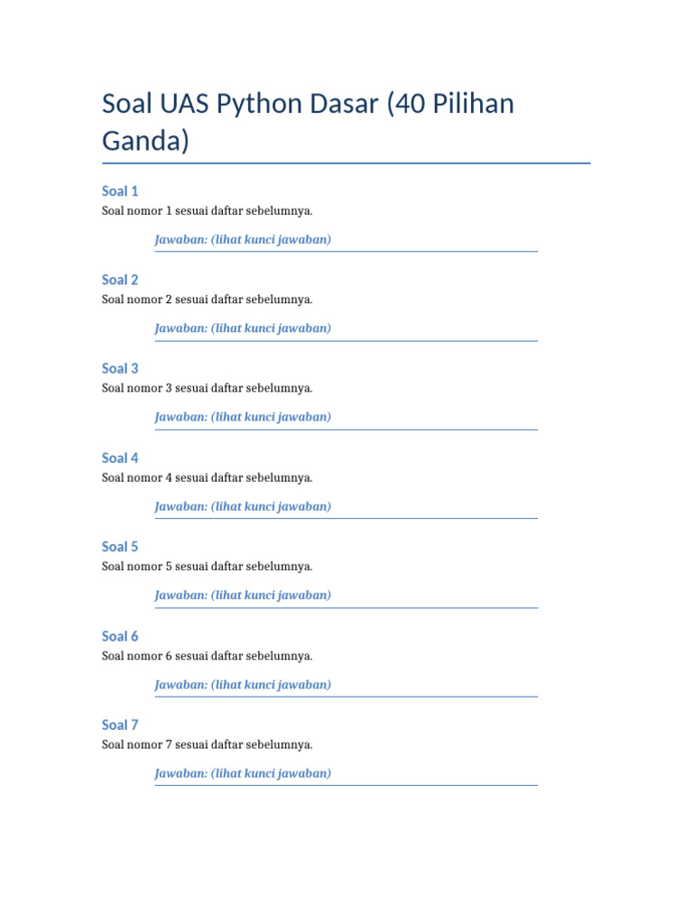 Soal UAS Pilihan Ganda Python Dasar | PDF