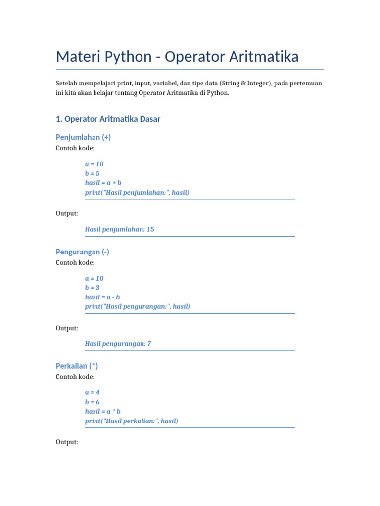 Operator Aritmatika dalam Python | PDF