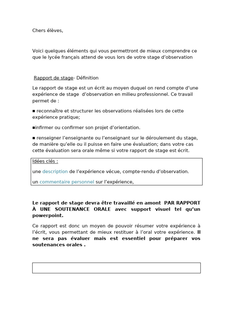 Guide du Rapport de Stage au Lycée | PDF | Business | Commercialisation