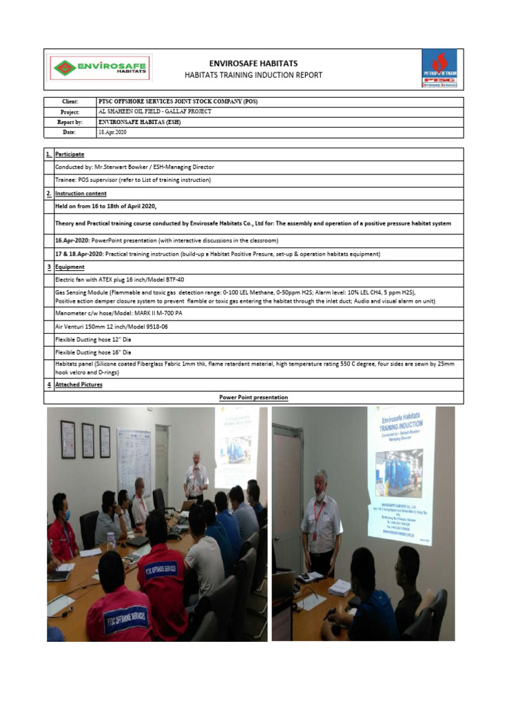 Habitats Training Induction (ESH-POS) | PDF | Gases