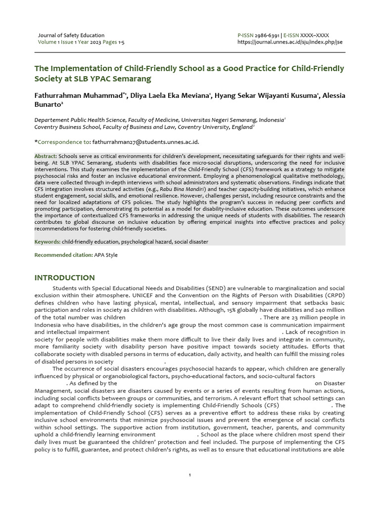The Implementation of Child-Friendly School As A Good Practice For ...
