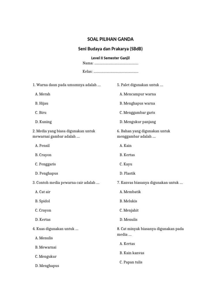Soal SBdB Seni Budaya Level II | PDF
