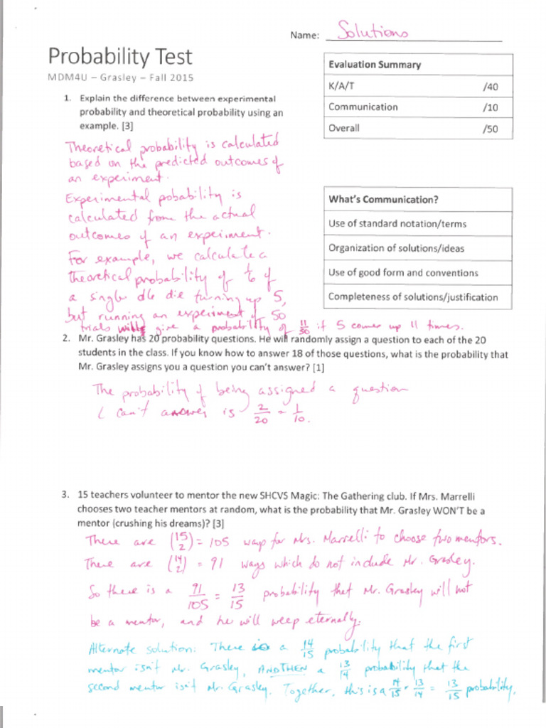 Probability Test Solutions | PDF